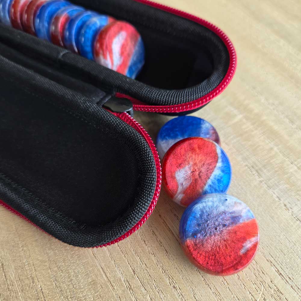 Resin Crokinole Discs, Red, White & Blue