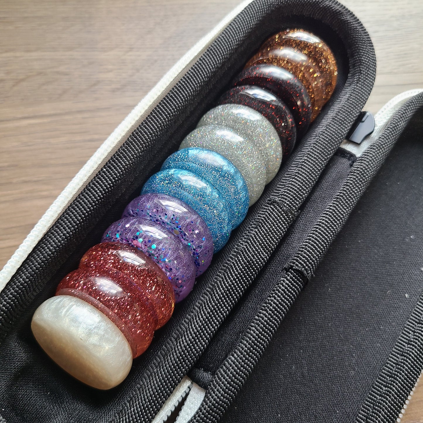 Multi-Color Crokinole Disc Pairs, With Hard Carry Case, 13 Discs