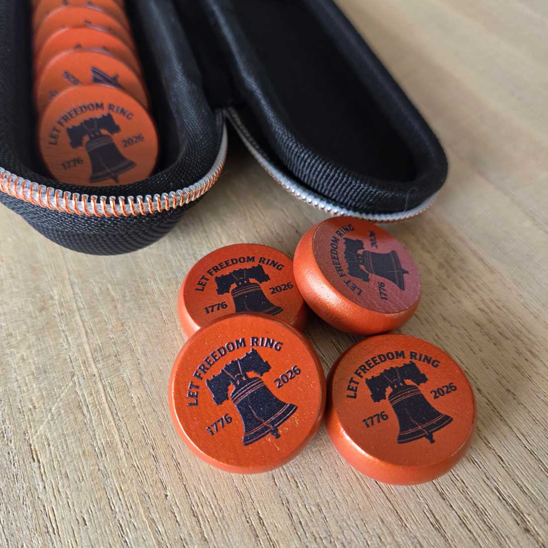 Liberty Crokinole Discs, 13 Pieces With Hard Carry Case