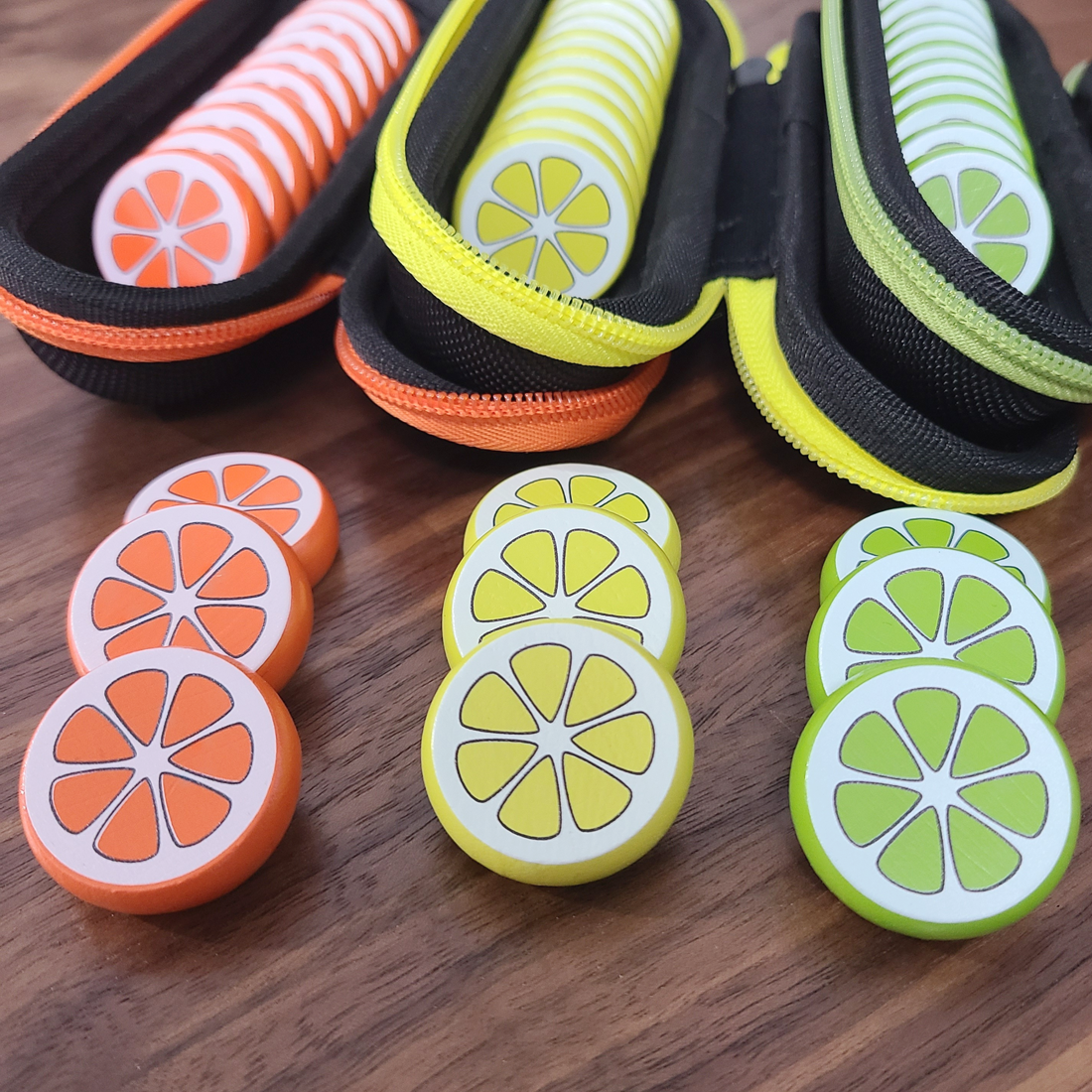 Citrus Crokinole Discs, 13 Pieces With Hard Carry Case