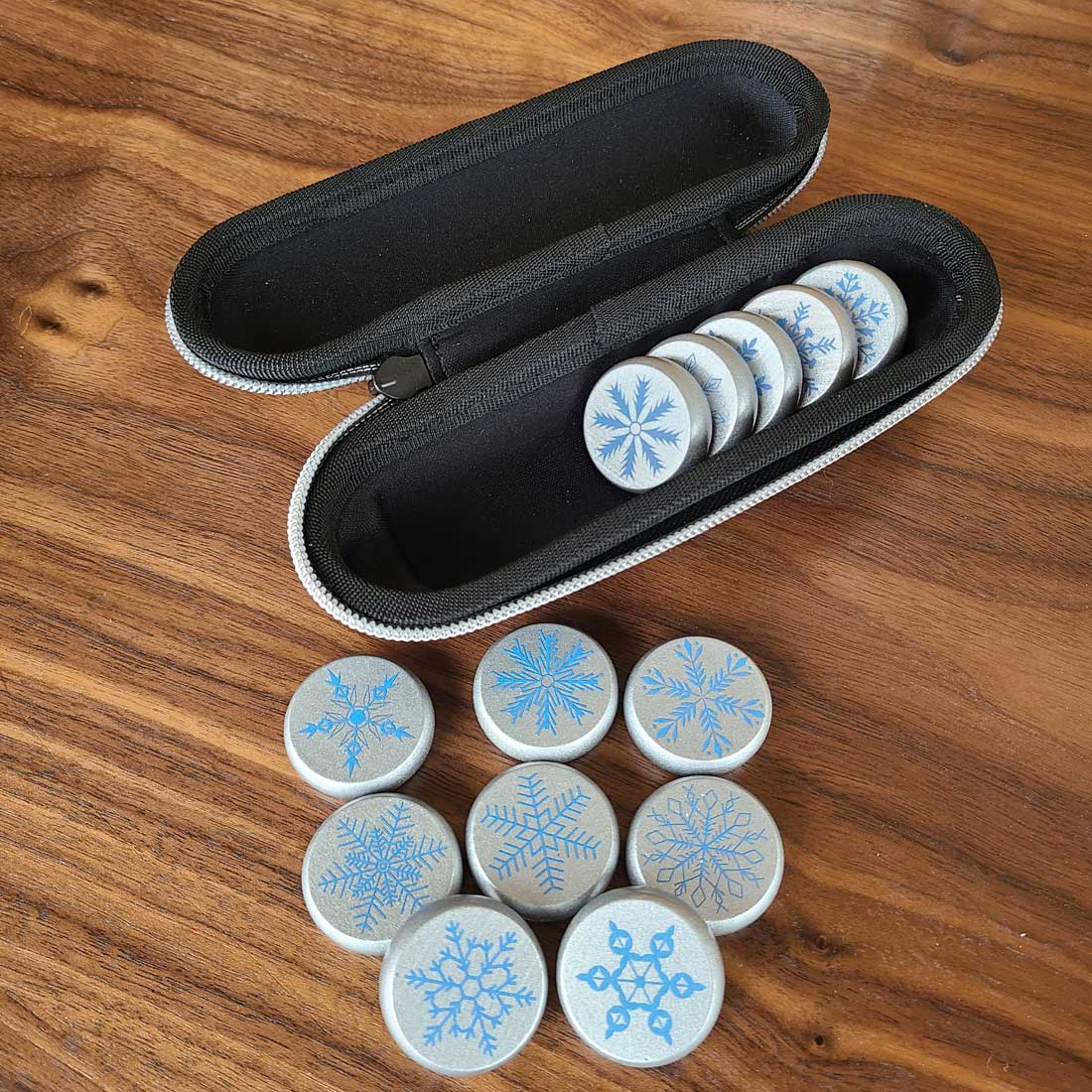 Snowflake Crokinole Discs, 13 Pieces With Hard Carry Case