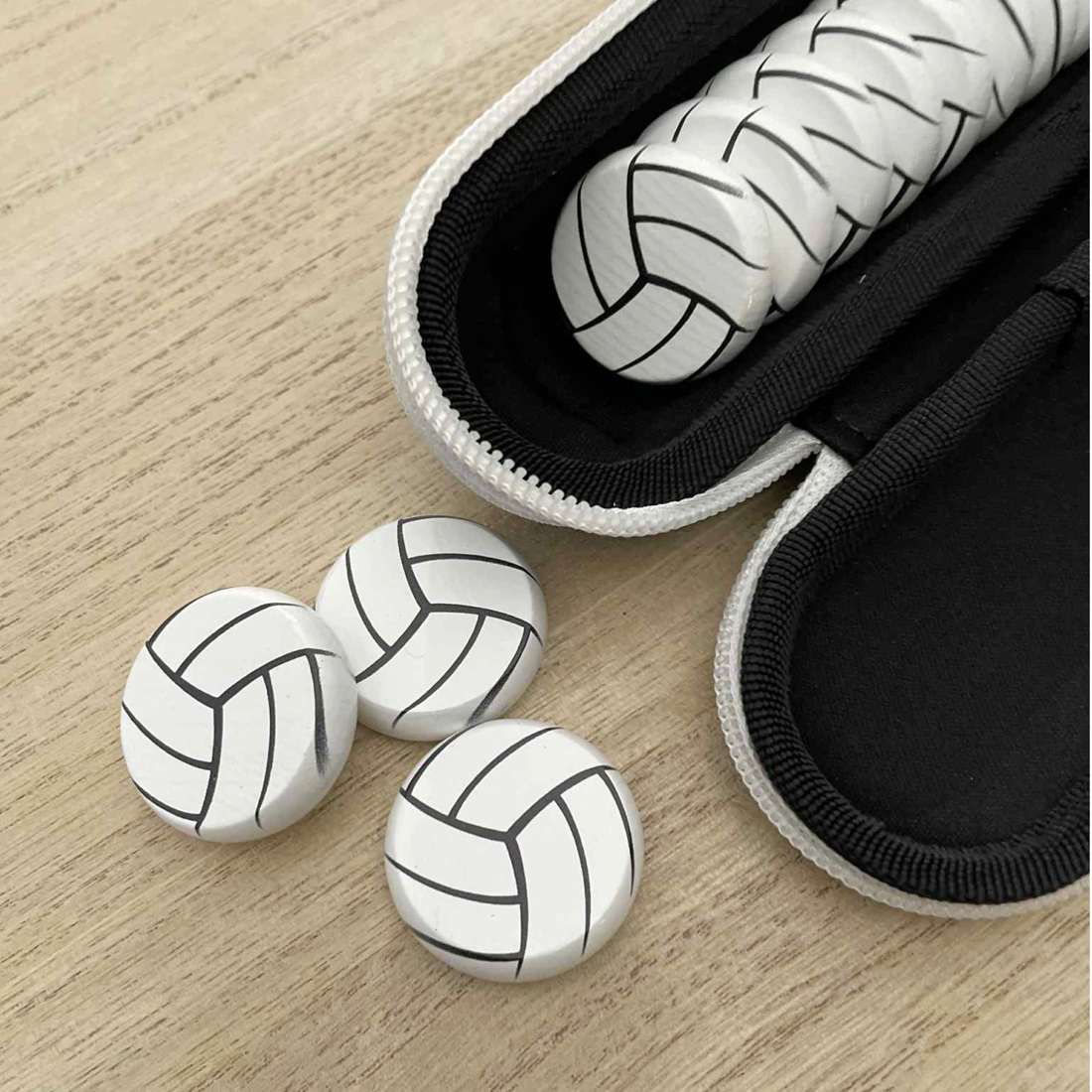 Sports Balls Wooden Crokinole Discs, 13 Pieces With Hard Carry Case