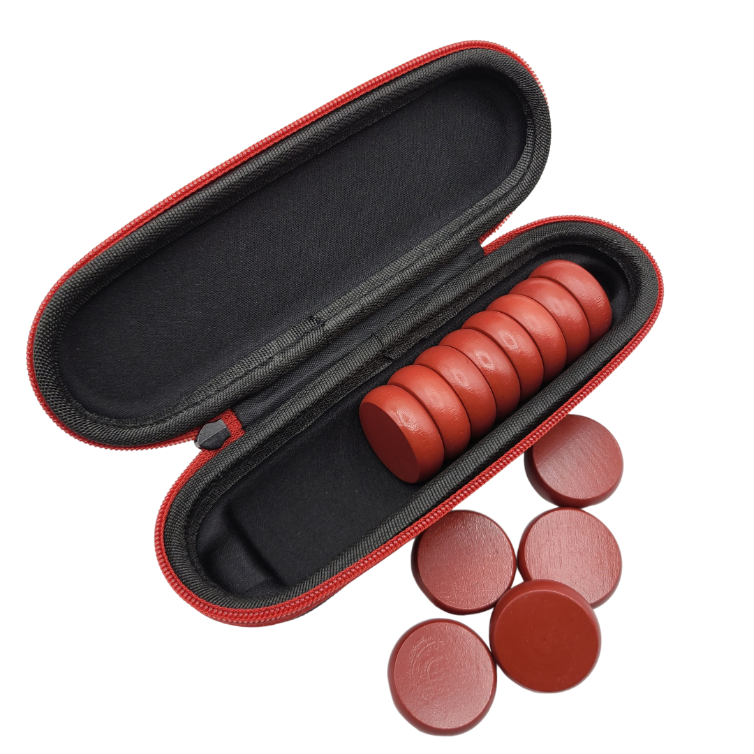 Premium Glazed Wooden Crokinole Discs with Hard Carry Case, 13 Discs