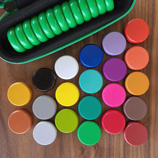 Premium Glazed Wooden Crokinole Discs with Hard Carry Case, 13 Discs