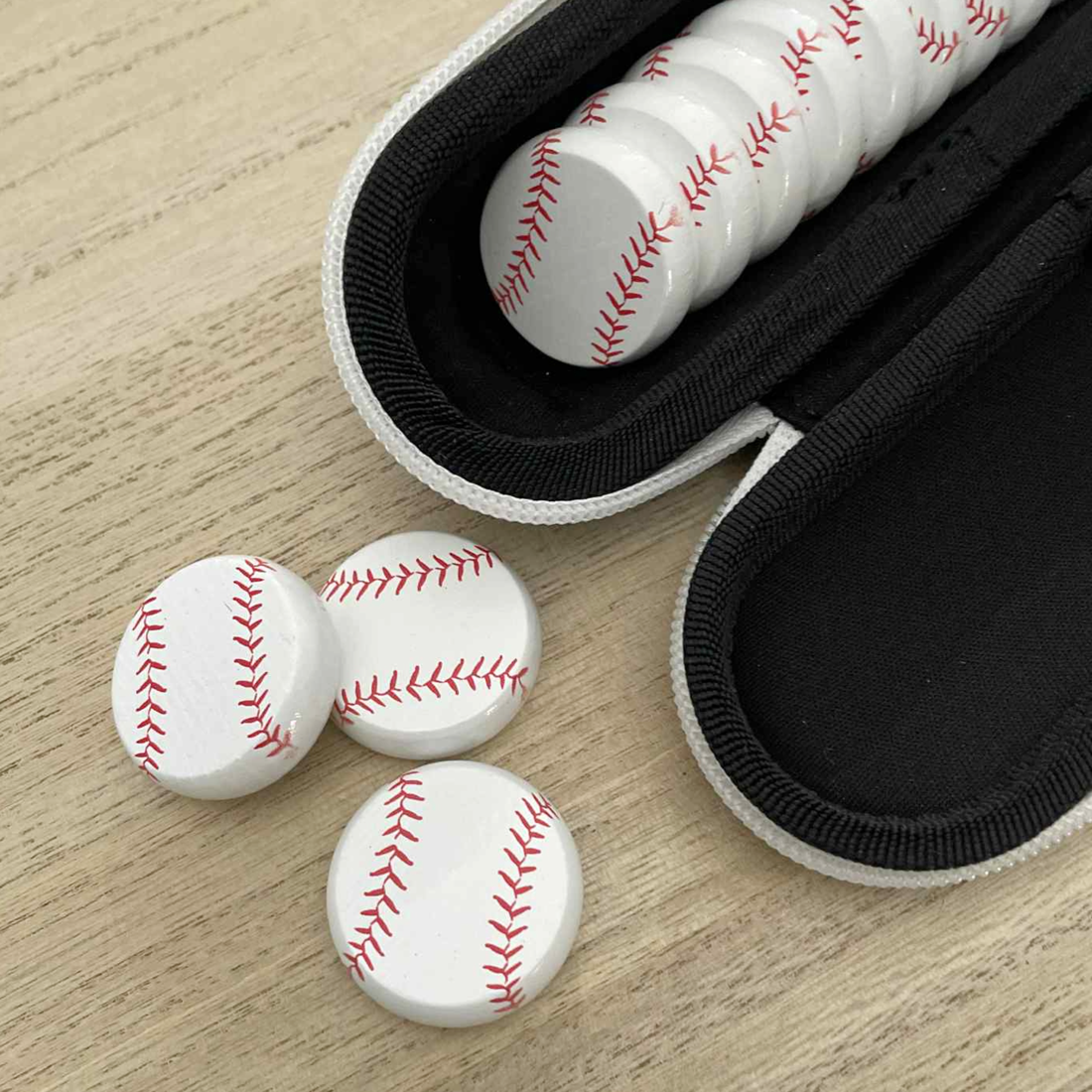 Sports Balls Wooden Crokinole Discs, 13 Pieces With Hard Carry Case