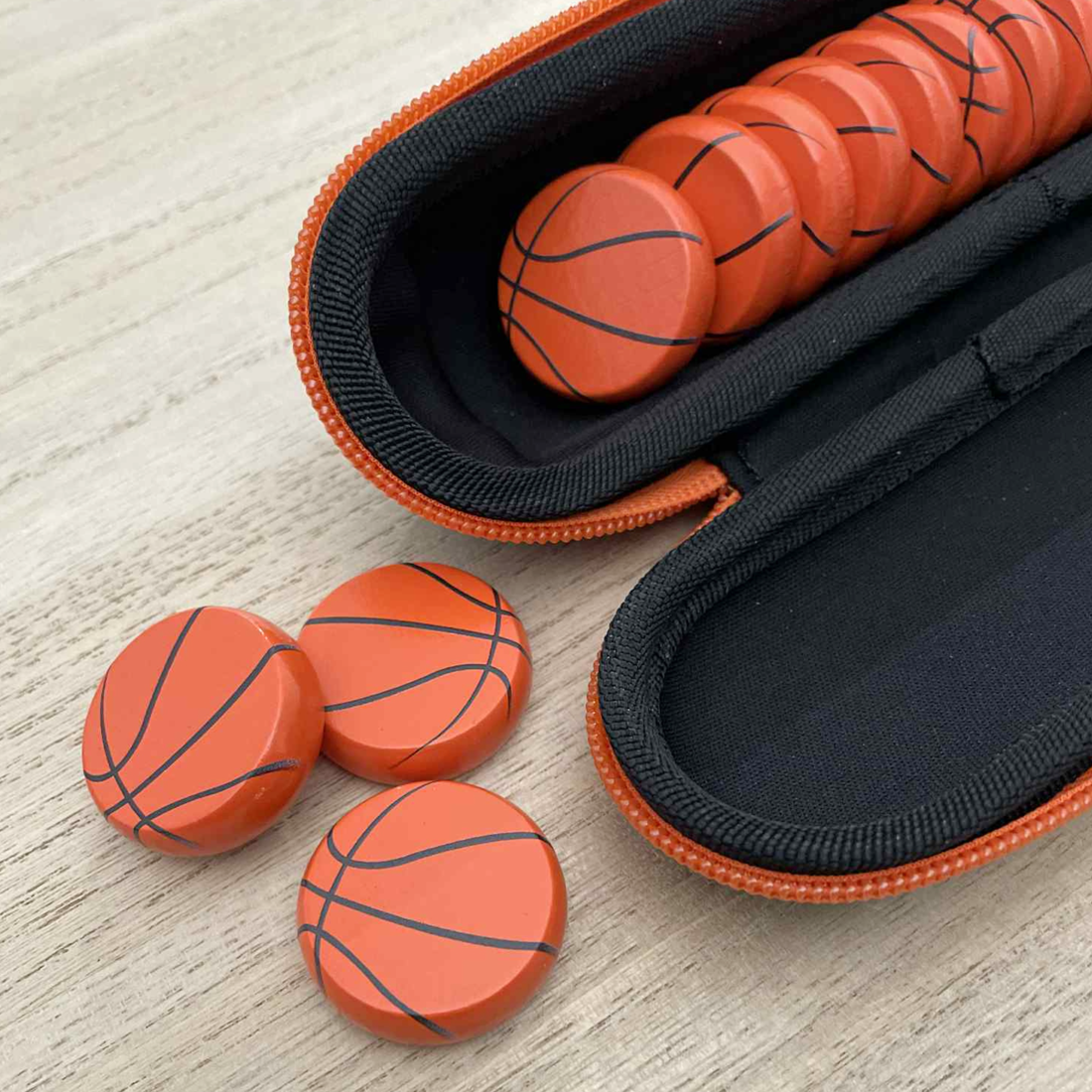 Sports Balls Wooden Crokinole Discs, 13 Pieces With Hard Carry Case