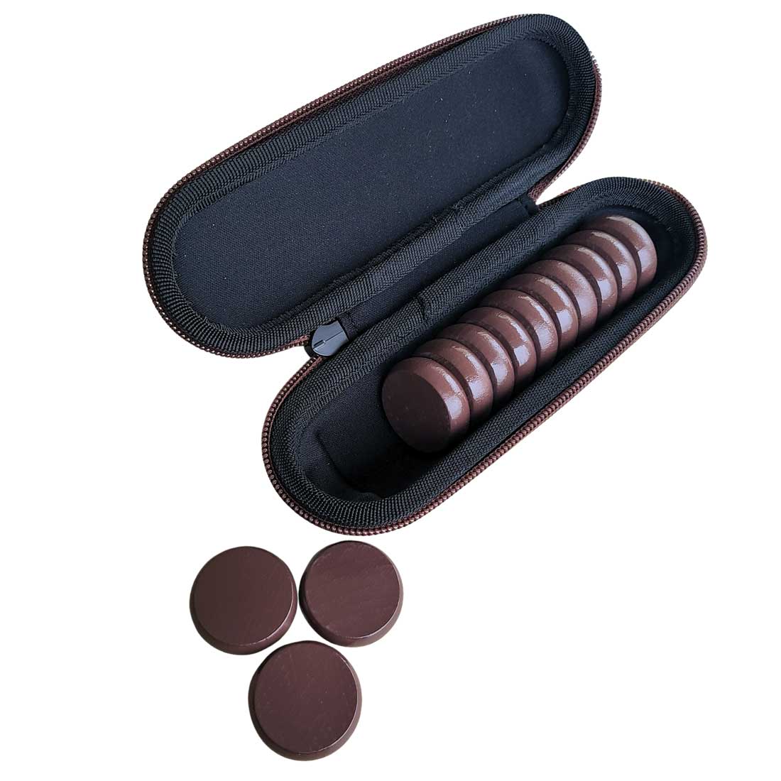 Premium Glazed Wooden Crokinole Discs with Hard Carry Case, 13 Discs