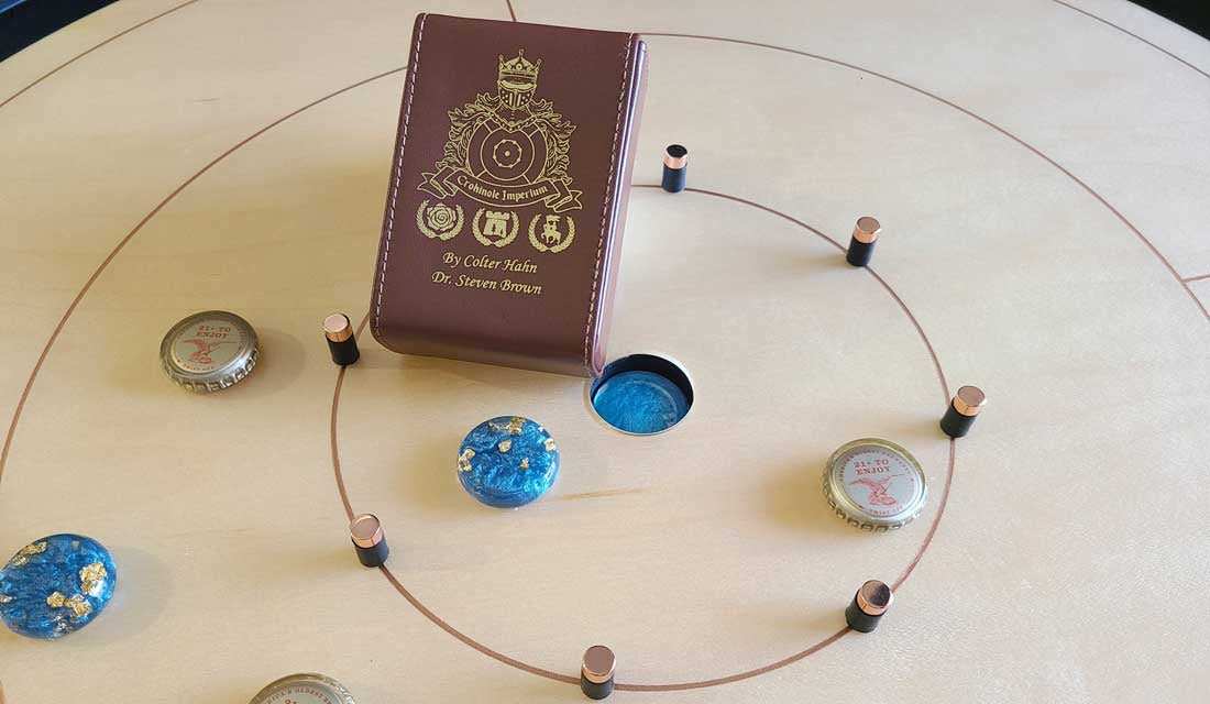 crokinole card game and bottle caps
