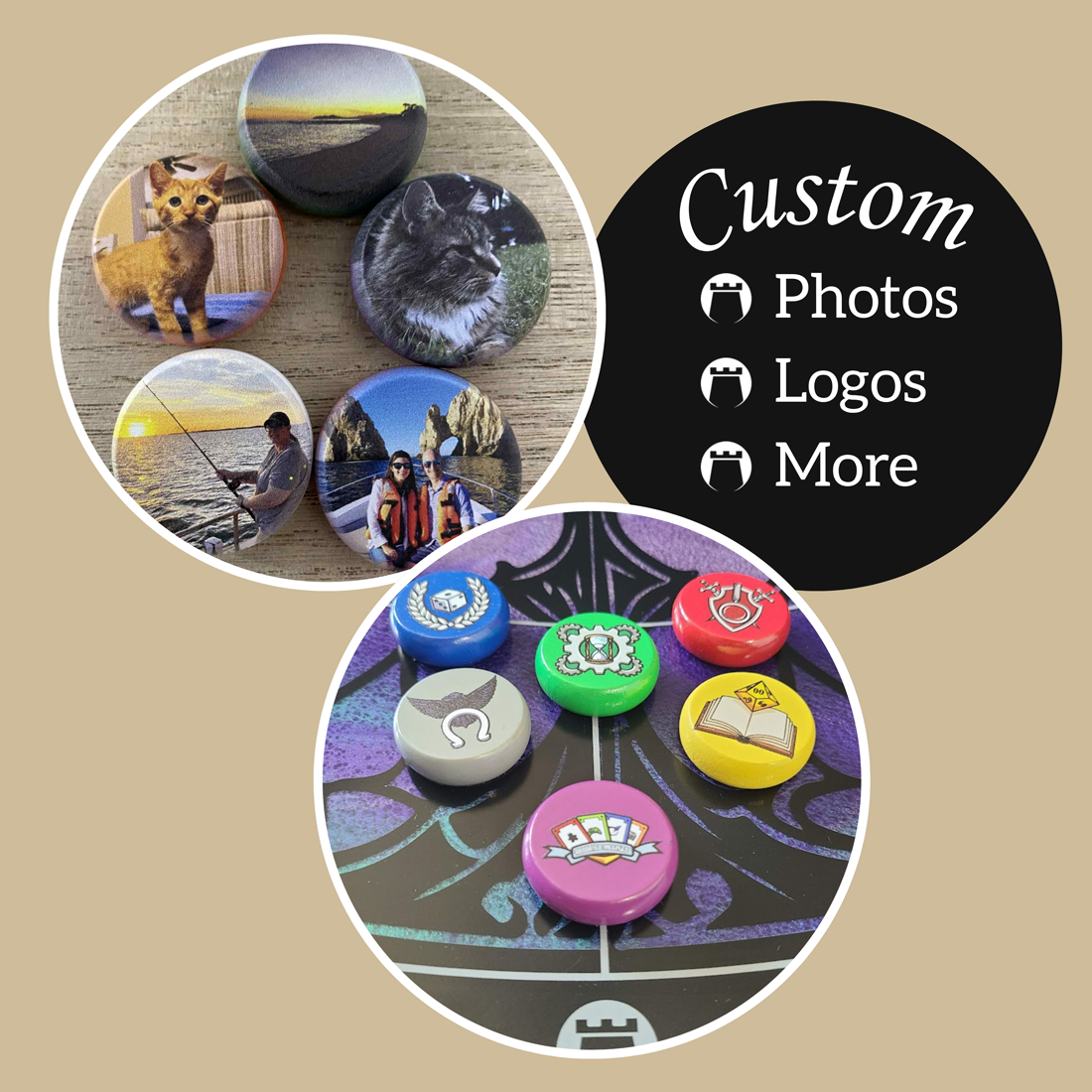 Custom Printed Premium Glazed Wooden Crokinole Discs, With Hard Carry Case, 13 Discs
