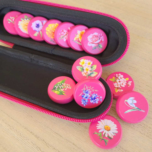 Flower Crokinole Discs, 13 Pieces With Hard Carry Case