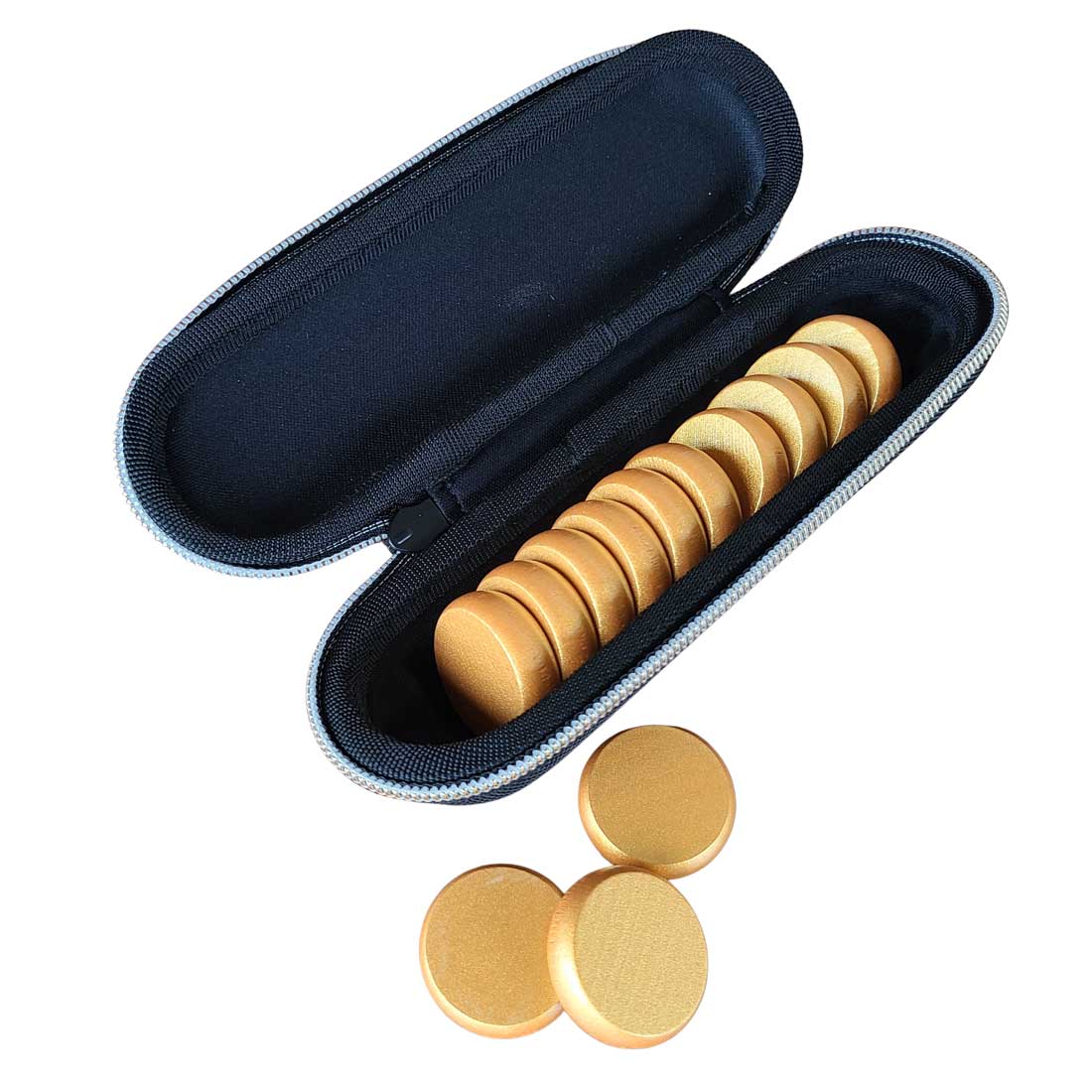 Premium Glazed Wooden Crokinole Discs with Hard Carry Case, 13 Discs