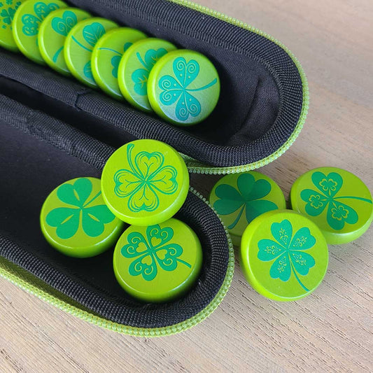 Lucky Clover Crokinole Discs, 13 Pieces With Hard Carry Case