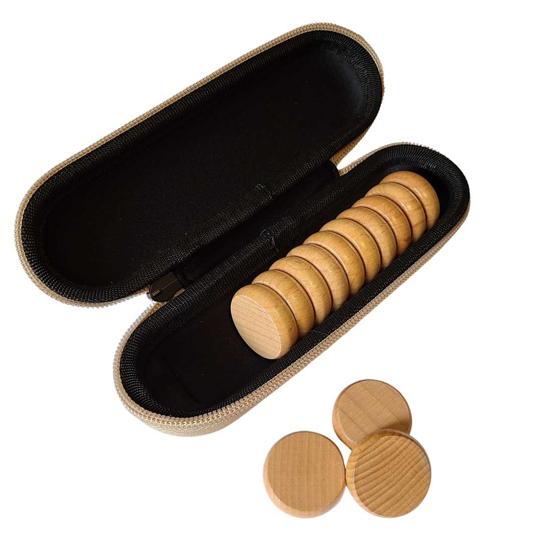Crokinole Accessories - Premium Glazed Wooden Crokinole Discs With Hard Carry Case, 13 Discs