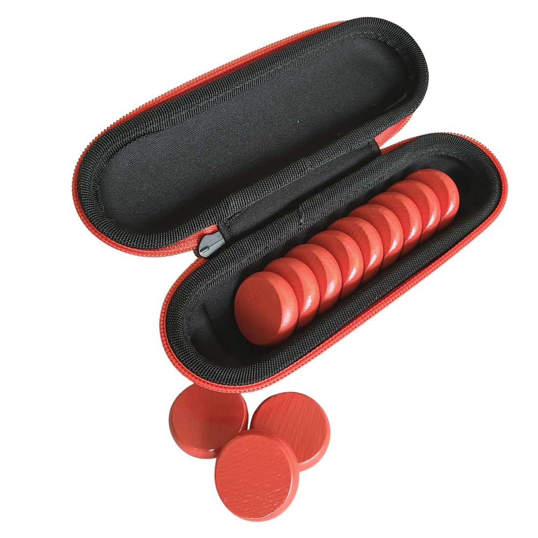 Premium Glazed Wooden Crokinole Discs with Hard Carry Case, 13 Discs