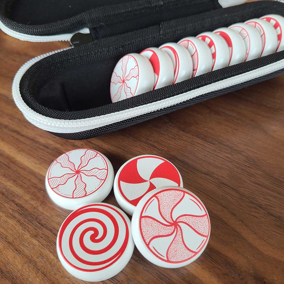 Peppermint Crokinole Discs, 13 Pieces With Hard Carry Case