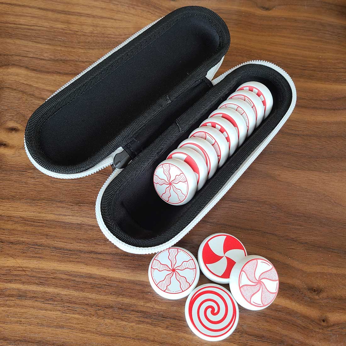 Peppermint Crokinole Discs, 13 Pieces With Hard Carry Case