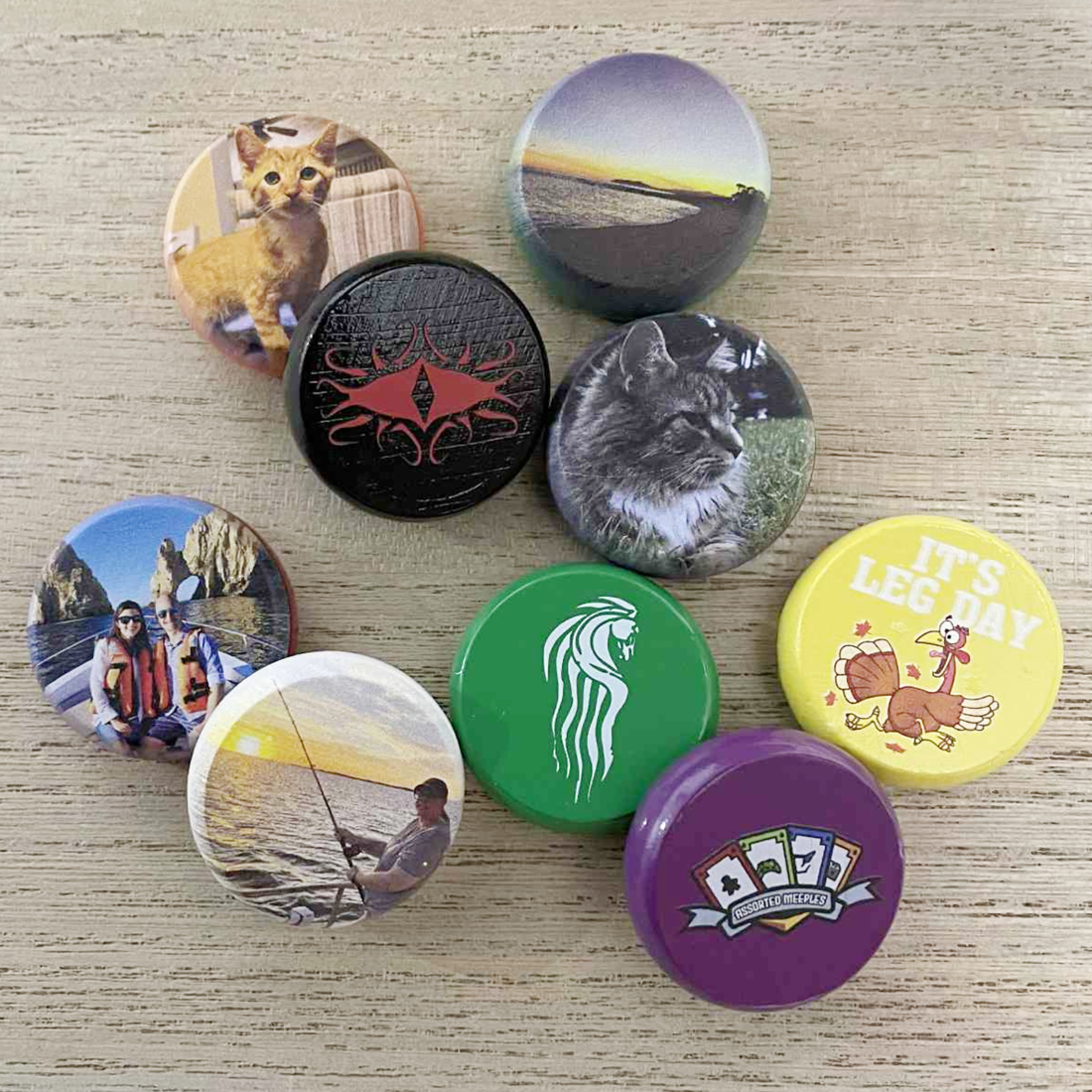 Custom Printed Premium Glazed Wooden Crokinole Discs, With Hard Carry Case, 13 Discs