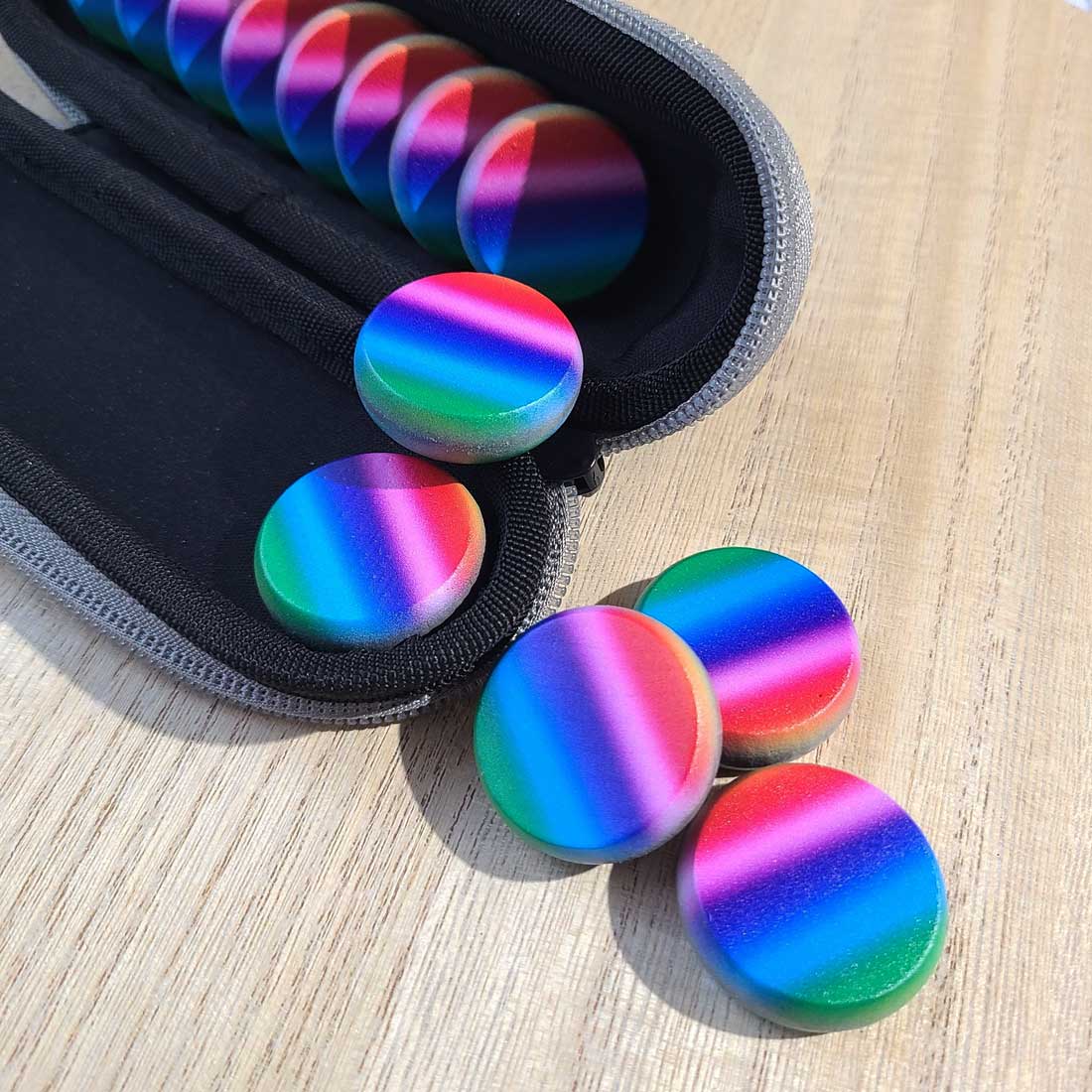 Rainbow Crokinole Discs, 13 Pieces With Hard Carry Case