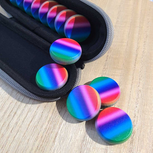 Rainbow Crokinole Discs, 13 Pieces With Hard Carry Case