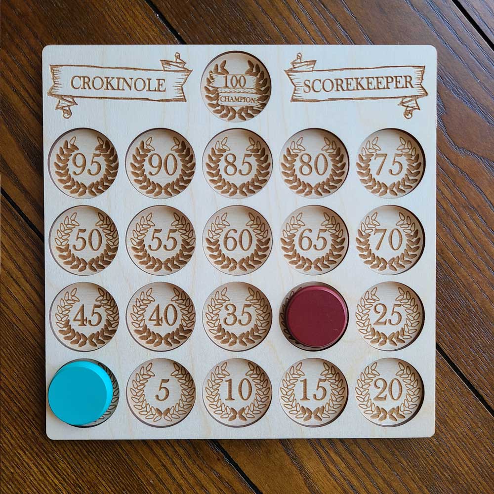 Crokinole Accessories - Complete Wooden Crokinole Scorekeeper, 100 Points & Tournament 10