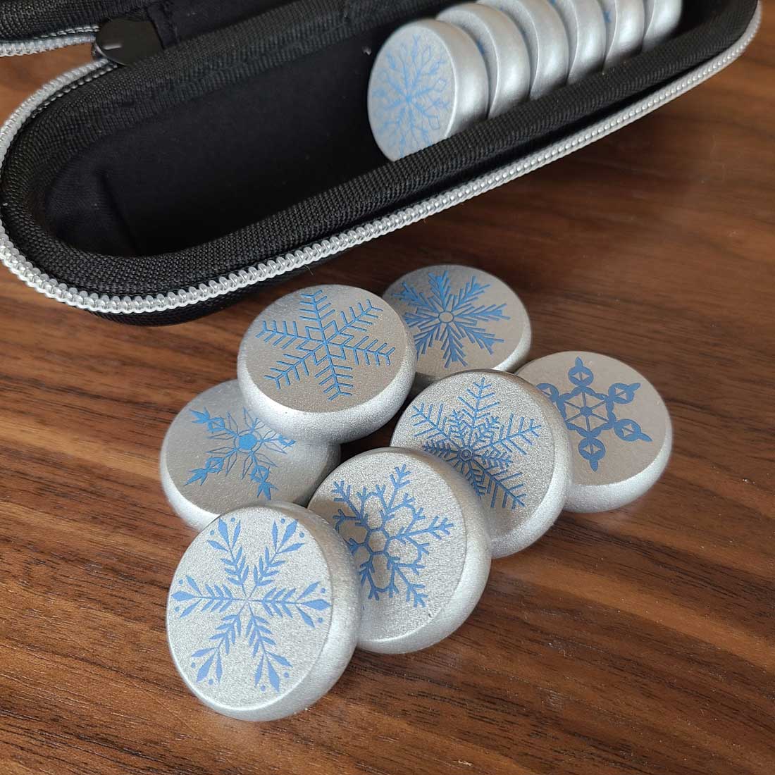 Snowflake Crokinole Discs, 13 Pieces With Hard Carry Case