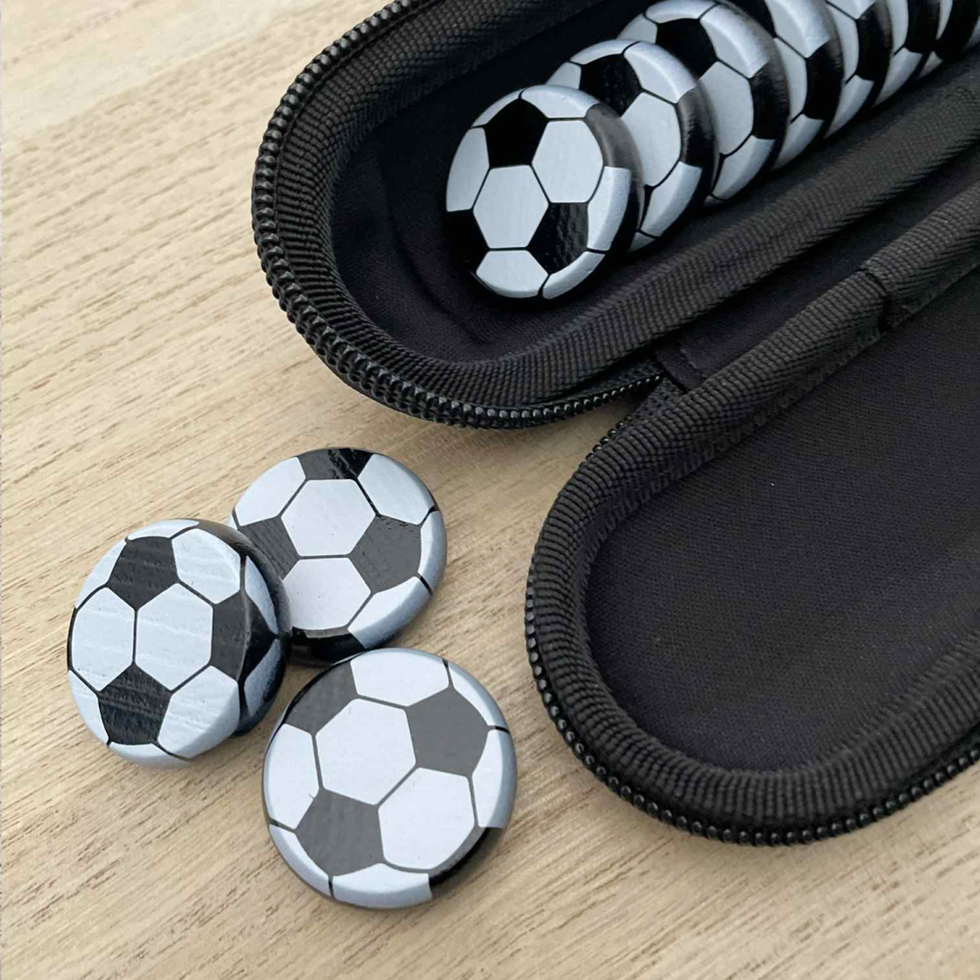 Sports Balls Wooden Crokinole Discs, 13 Pieces With Hard Carry Case