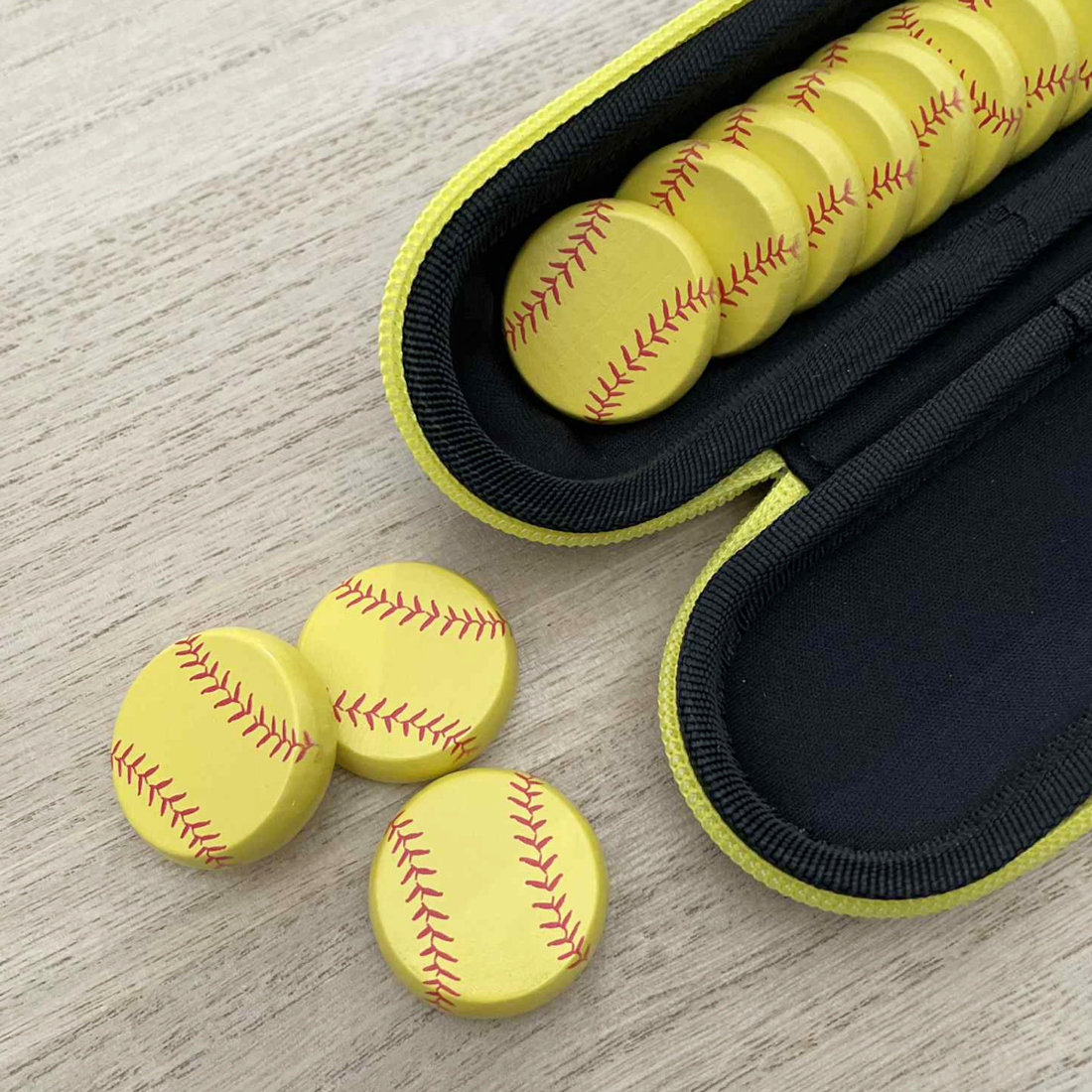 Sports Balls Wooden Crokinole Discs, 13 Pieces With Hard Carry Case