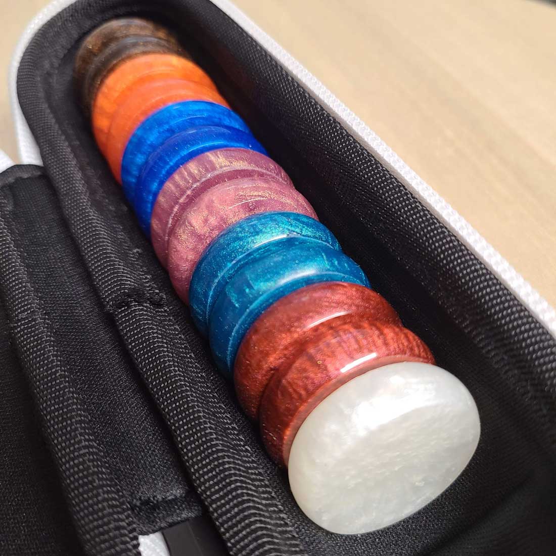 Crokinole Accessories - Multi-Color Crokinole Disc Pairs, With Hard Carry Case, 13 Discs