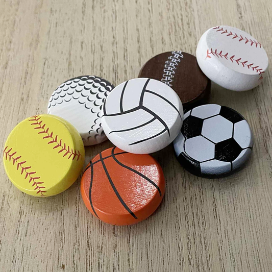 Sports Balls Wooden Crokinole Discs, 13 Pieces With Hard Carry Case